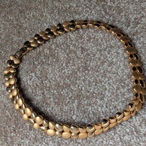 Vintage Gold Tone Choker Necklace Matte Shiny Statement Jewelry Modernist Chunky